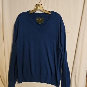 Eddie Bauer Men's Blue V-Neck Sweater. Cotton Cashmere blend. Size XL.